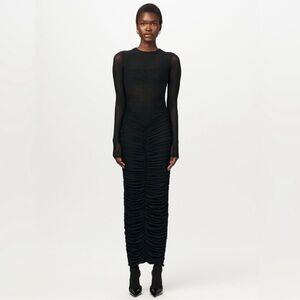 Naked Wardrobe Ruched Mesh Midi Dress